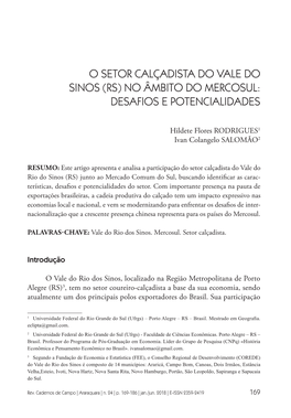 O Setor Calçadista Do Vale Do Sinos (Rs) No Âmbito Do Mercosul: Desafios E Potencialidades