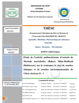 Étude De L'activité Antibactérienne D'extraits De Morinda Morindoides