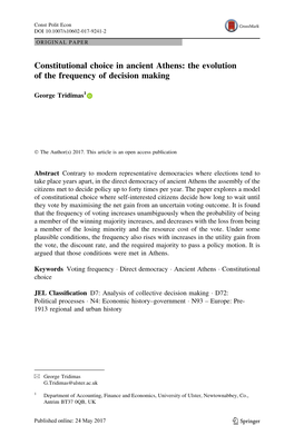 Constitutional Choice in Ancient Athens: the Evolution of the Frequency of Decision Making