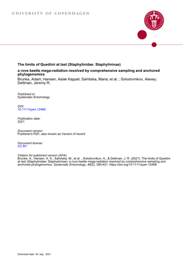 The Limits of Quediini at Last (Staphylinidae: Staphylininae): a Rove Beetle Mega-Radiation Resolved by Comprehensive Sampling and Anchored Phylogenomics