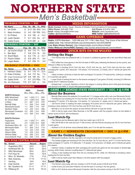 NORTHERN STATE Men’S Basketball PROBABLE STARTERS // NSU MEDIA INFORMATION No