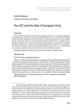 Pius XII and the Idea of European Unity
