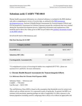 Selenious Acid; CASRN 7783-00-8