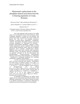 Metasomatic Replacements in the Phosphate Mineral Association from the Li-Bearing Pegmatites in Conţu, Romania