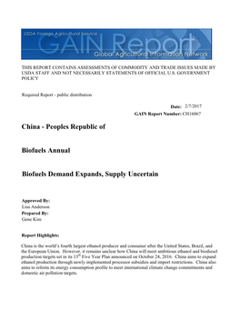 China: Biofuels Annual