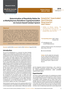 Determination of Reactivity Ratios for Α-Methylstyrene-Butadiene