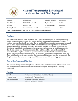 National Transportation Safety Board Aviation Accident Final Report