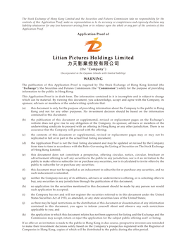 Litian Pictures Holdings Limited 力天影業控股有限公司 (The “Company”) (Incorporated in the Cayman Islands with Limited Liability) WARNING