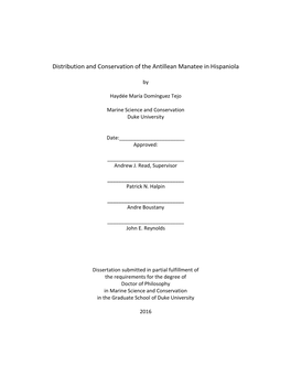 Distribution and Conservation of the Antillean Manatee in Hispaniola