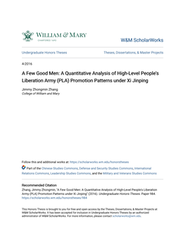 A Few Good Men: a Quantitative Analysis of High-Level People's Liberation Army (PLA) Promotion Patterns Under Xi Jinping