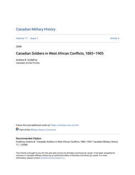 Canadian Soldiers in West African Conflicts, 1885Â•Fi1905