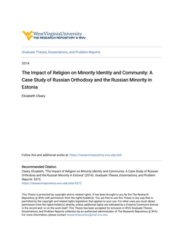 The Impact of Religion on Minority Identity and Community: a Case Study of Russian Orthodoxy and the Russian Minority in Estonia