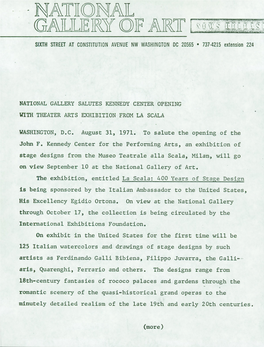 National Gallery Salutes Kennedy Center Opening with Theater Arts Exhibition from La Scala