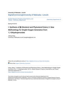 I. Synthesis of Β-Sitosterol and Phytosterol Esters; II. New Methodology for Singlet Oxygen Generation from 1,1-Dihydroperoxides