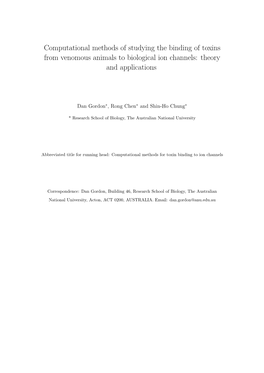 Computational Methods of Studying the Binding of Toxins from Venomous Animals to Biological Ion Channels: Theory and Applications