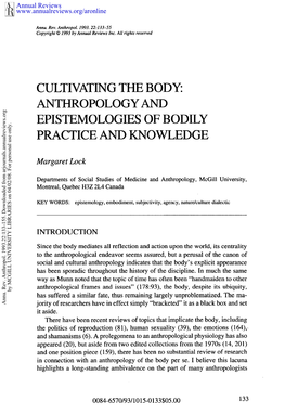 Anthropology and Epistemologies of Bodily Practice and Knowledge