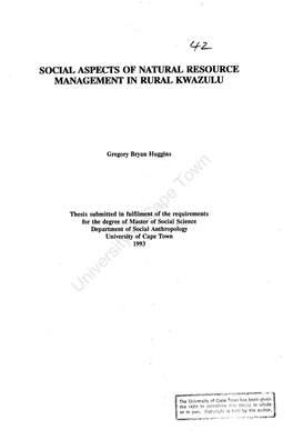 Social Aspects of Natural Resource Management in Rural Kwazulu