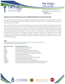 Replacement Certificates and Certified Statement of Exam Results