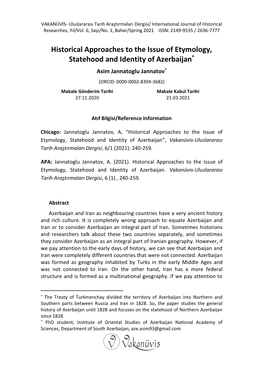 Historical Approaches to the Issue of Etymology, Statehood