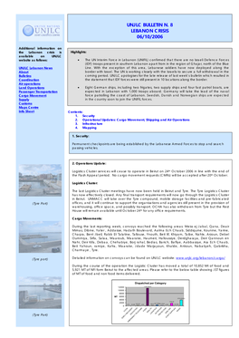 Unjlc Bulletin N. 8 Lebanon Crisis 06/10/2006