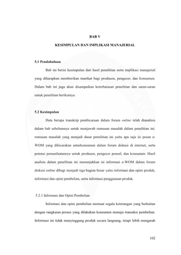 102 Bab V Kesimpulan Dan Implikasi Manajerial 5.1