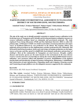 Participatory Environmental Assessment in Nyangatom District of South Omo Zone, South Ethiopia