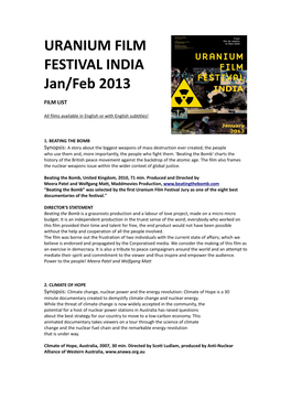 URANIUM FILM FESTIVAL INDIA Jan/Feb 2013