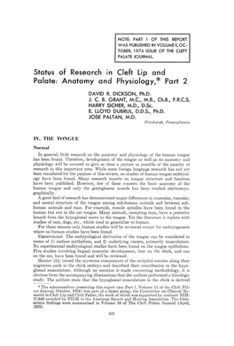 Status of Research in Cleft Lip and Palate: Anatomy and Physiology,