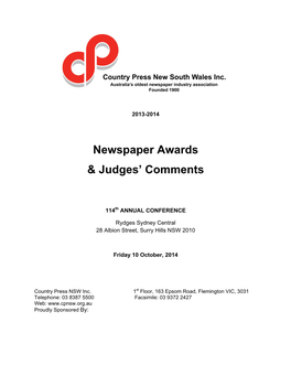 Newspaper Awards & Judges' Comments