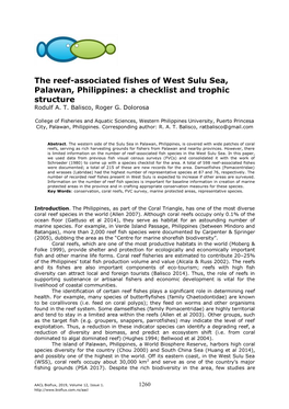The Reef-Associated Fishes of West Sulu Sea, Palawan, Philippines: a Checklist and Trophic Structure Rodulf A