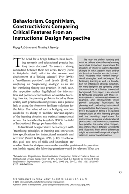 Behaviorism, Cognitivism, Constructivism: Comparing Critical Features from an Instructional Design Perspective