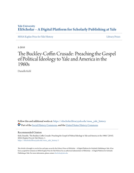 The Buckley-Coffin Crusade: Preaching the Gospel of Political Ideology to Yale and America in the 1960S