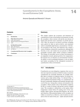 Cyanobacteria in the Cryosphere: Snow, Ice and Extreme Cold 1 4