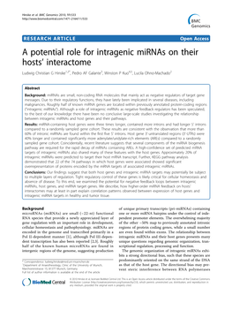 A Potential Role for Intragenic Mirnas on Their Hosts' Interactome