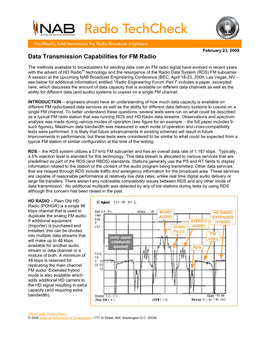 Data Transmission Capabilities for FM Radio