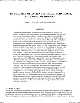 The Teaching of Ancient Science, Technology and Tribal Mythology -..::First Nations Pedagogy