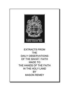 Extracts from the Daily Observations of the Bahá'í