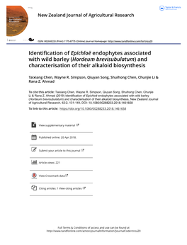 Hordeum Brevisubulatum) and Characterisation of Their Alkaloid Biosynthesis