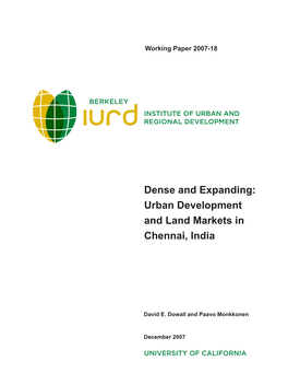 Urban Development and Land Markets in Chennai, India