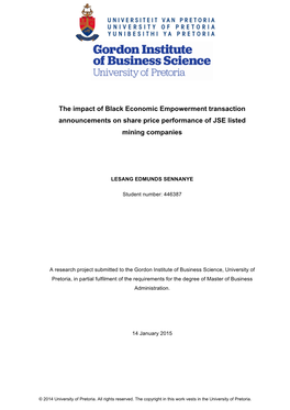 The Impact of Black Economic Empowerment Transaction Announcements on Share Price Performance of JSE Listed Mining Companies