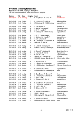 Svenska Ishockeyförbundet Spelschema För SDHL Säsongen 2017/2018 Det Som Markerats Med Rött Nedan Är Preliminära Uppgifter