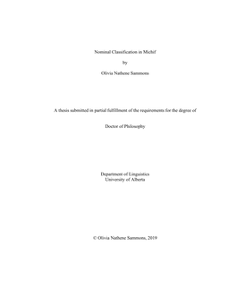 Nominal Classification in Michif by Olivia Nathene Sammons A