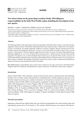 Zootaxa, New Observations on the Genus