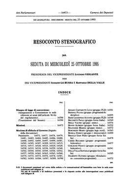 Seduta Di Mercoledì 25 Ottobre 1995