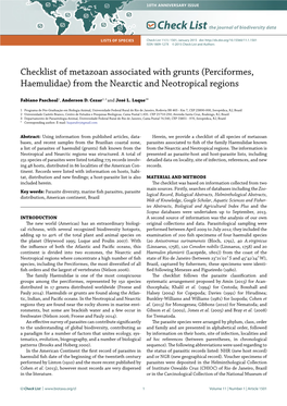 Checklist of Metazoan Associated with Grunts (Perciformes, Haemulidae) from the Nearctic and Neotropical Regions