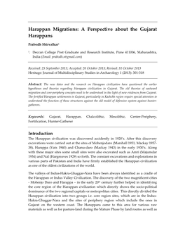 Harappan Migrations: a Perspective About the Gujarat Harappans