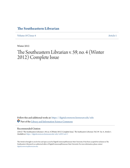 The Southeastern Librarian V. 59, No. 4