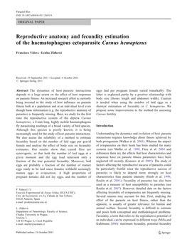 Reproductive Anatomy and Fecundity Estimation of the Haematophagous Ectoparasite Carnus Hemapterus