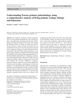 Understanding Eocene Primate Palaeobiology Using a Comprehensive Analysis of Living Primate Ecology, Biology and Behaviour