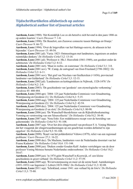 Tijdschriftartikelen Alfabetisch Op Auteur Alphabetical Author List of Journal Articles